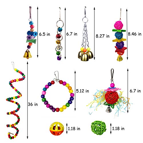 kathson 17 Packs Bird Toys Parrot Swing Chewing Toys, Hanging Bell Birds Cage Toys Colorful Toy for Small Parakeets, Conures, Cockatiels, Macaws, Finches, Love Birds