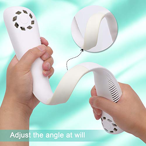 portable Neck Fan, Rechargeable Bladeless Neck Fan use 7-35hours, hand free Wearabl Personal Neck Fan long lasting, Cooling Neck Fan 3 Speeds, for Travel, Outdoor works, Kichten ,Office,Sports(White)