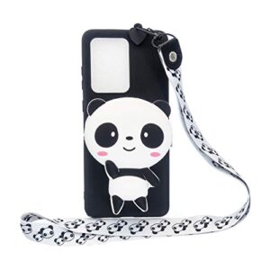 Girlyard for Samsung Galaxy S21 Ultra 6.8 Inch Silicone Case with 3D Cartoon Zipper Wallet Purse Stand Holder Back Cover and Long Detachable Lanyard Strap Phone Case for Kids Girls, Black Panda