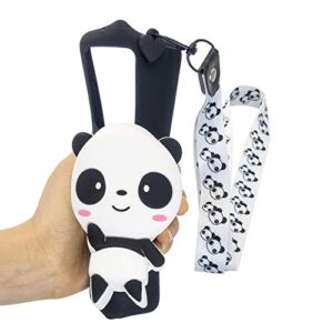 Girlyard for Samsung Galaxy S21 Ultra 6.8 Inch Silicone Case with 3D Cartoon Zipper Wallet Purse Stand Holder Back Cover and Long Detachable Lanyard Strap Phone Case for Kids Girls, Black Panda