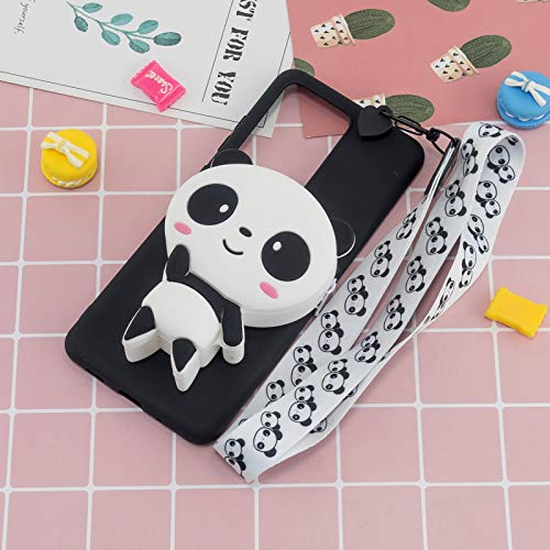 Girlyard for Samsung Galaxy S21 Ultra 6.8 Inch Silicone Case with 3D Cartoon Zipper Wallet Purse Stand Holder Back Cover and Long Detachable Lanyard Strap Phone Case for Kids Girls, Black Panda