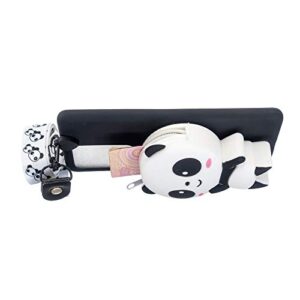 Girlyard for Samsung Galaxy S21 Ultra 6.8 Inch Silicone Case with 3D Cartoon Zipper Wallet Purse Stand Holder Back Cover and Long Detachable Lanyard Strap Phone Case for Kids Girls, Black Panda