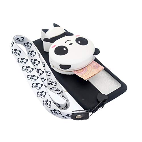 Girlyard for Samsung Galaxy S21 Ultra 6.8 Inch Silicone Case with 3D Cartoon Zipper Wallet Purse Stand Holder Back Cover and Long Detachable Lanyard Strap Phone Case for Kids Girls, Black Panda