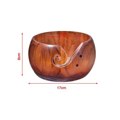 Augustusws Wooden Yarn Bowl Holder, Handmade Rosewood Woven Round Storage Basket Bowl Organizer wiht Holes for Knitting & Crochet