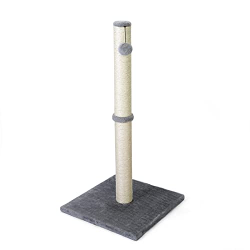 petellow 31'' Tall Cat Scratching Post - Cat Claw Scratcher with Hanging Ball - Scratching Posts for Indoor Large Cats - Durable Stable Cat Furniture with Sisal Rope - Cat Scratch Post-Grey