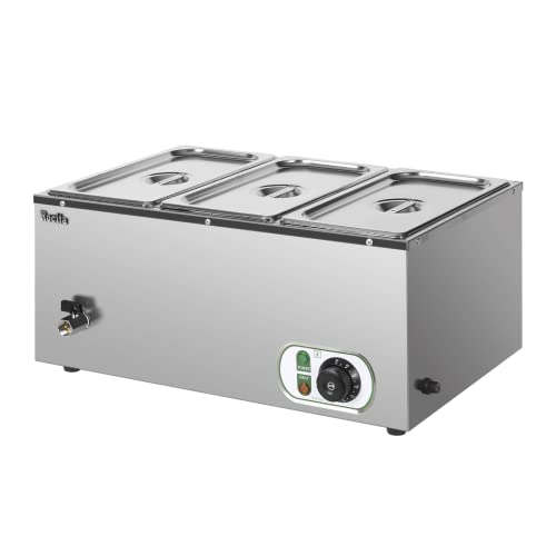 3- Pan Commercial Bain Marie Buffet Food Warmer Large Capacity 21 Quart Electric Steam Table 6'' Deep Stainless Steel Countertop Food Warmer for Parties, Catering and Restaurants