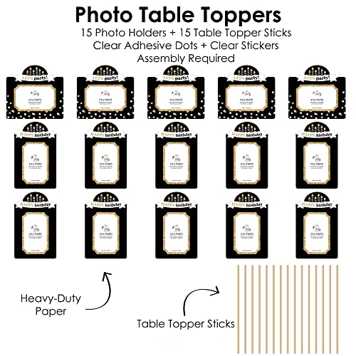 Big Dot of Happiness Adult Happy Birthday - Gold - Birthday Party Picture Centerpiece Sticks - Photo Table Toppers - 15 Pieces