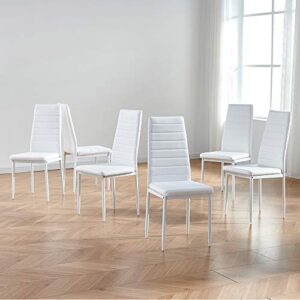 ids online modern faux leather with metal legs high back padded seat chair for kitchen, dining living room, restaurant, set of 6, white