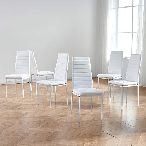 IDS Online Modern Faux Leather with Metal Legs High Back Padded Seat Chair for Kitchen, Dining Living Room, Restaurant, Set of 6, White