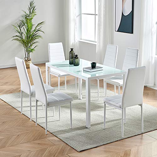 IDS Online Modern Faux Leather with Metal Legs High Back Padded Seat Chair for Kitchen, Dining Living Room, Restaurant, Set of 6, White