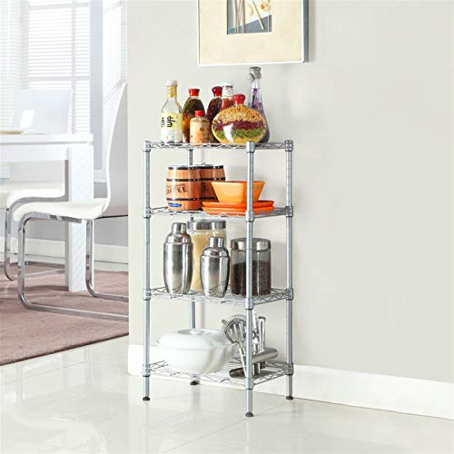 Volowoo Storage Shelf Wire Shelving Unit,Rectangle Carbon Steel Metal Storage Rack,Assembly Commercial Grade Adjustable Steel Wire Shelving Rack (Silver Gray, 4-Tier)