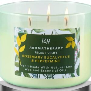 Rosemary Eucalyptus & Peppermint Scented Candle with Lavender & Thyme, Refreshing Stress Relief Aromatherapy Candle 3-Wick 15.8 oz, Strong Eucalyptus Mint Candles for Home Scented, Natural Soy Candles