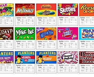 2.5" Candy Vending Machine Nutrition Labels Stickers (24 Pack)