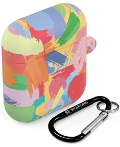 sharon6 airpods 2 & 1 case, hard pc protective shockproof cover case, anti-lost carabiner and front led visible with colorful design (art)