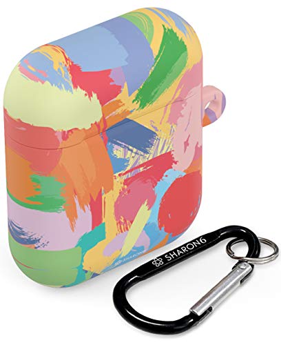 SHARON6 AirPods 2 & 1 Case, Hard PC Protective Shockproof Cover Case, Anti-Lost Carabiner and Front LED Visible with Colorful Design (Art)