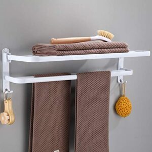 setsczy towel rack wall mounted punch/drill foldable bathroom towel rack hotel bathroom white double layer shelf,49cm