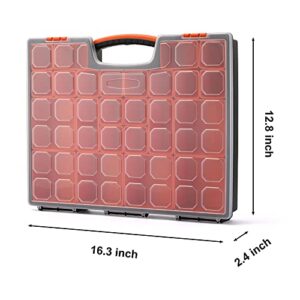 MIXPOWER Portable Storage Organizer with Secure Locks, 16-Inch Tool box with 22 Bin Compartments, Multi-Purpose Portable Plastic Professional Organizer, Orange/Clear