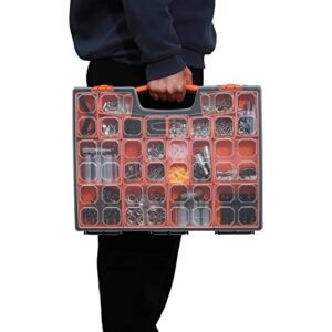 MIXPOWER Portable Storage Organizer with Secure Locks, 16-Inch Tool box with 22 Bin Compartments, Multi-Purpose Portable Plastic Professional Organizer, Orange/Clear