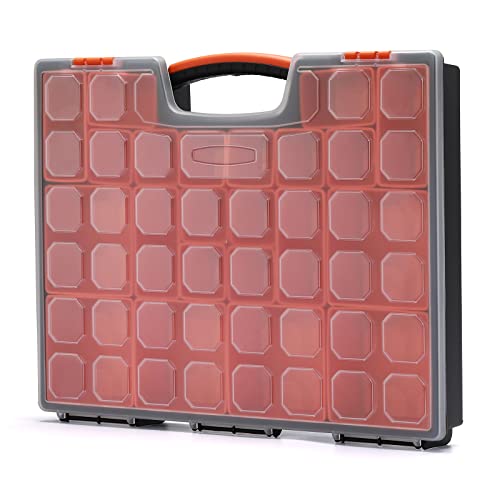 MIXPOWER Portable Storage Organizer with Secure Locks, 16-Inch Tool box with 22 Bin Compartments, Multi-Purpose Portable Plastic Professional Organizer, Orange/Clear