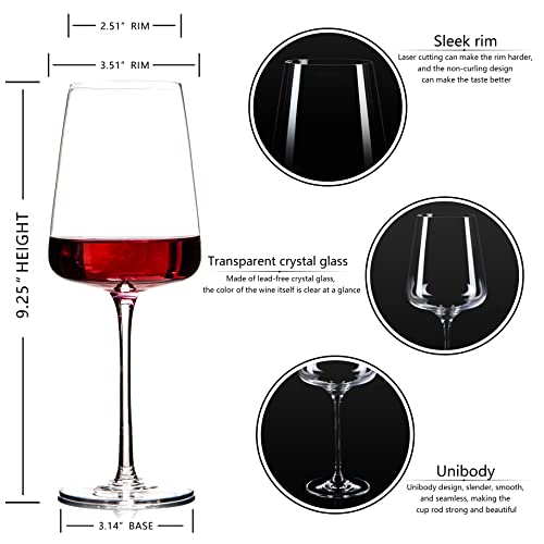 Hand Blown Red Wine Glasses Set of 4 – Premium Crystal Wine Glasses With Long Stem,19 oz – Unique Gift for Wedding,Birthday,Anniversary – Ideal for Restaurants,Home Bar