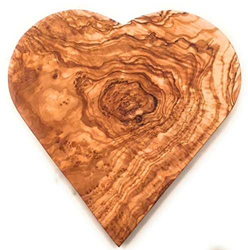 Orchard Hardwoods 12" Artisan Heart Shaped Olive Wood Cheese Board/Charcuterie Platter- For Cutting, Chopping, Serving-Thick Wooden Slab/Tray, Unique Kitchen/Valentines Day Gift (Large 12x12x0.8)