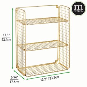 mDesign Metal Wire 3-Tier Hanging Shelf for Bathroom Storage - Wall Mounted Decorative Shelves - Floating Metal Bathroom Shelf Basket - Bathroom Wall Shelving - Concerto Collection - Soft Brass