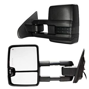 motoos towing mirrors replacement for 2015 2016 2017 2018 chevy silverado gmc sierra 1500 2500 hd 3500 hd power heated manual telescoping with smoked led turn signals rear view side tow mirrors pair