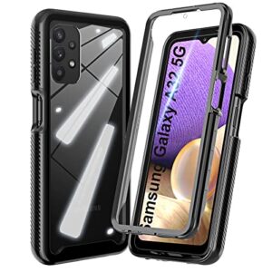 hatoshi samsung galaxy a32 5g case with built in screen protector, [military-grade] full-body shockproof heavy duty protection crystal clear back protective phone case cover for samsung a32, black