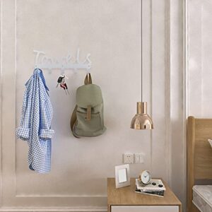 Towel Hooks Bath Towel Rack Holder & Organizer, Decorative Wall Mount 5 Hooks for Bathroom Kitchen Storage Pool Towels Robe Coat 2 Pack -Silver Grey