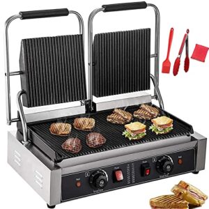 panghuhu88 110v 3600w commercial sandwich panini press, commercial double panini presser non-stick full grooved plates 122°f-572°f temp control for hamburgers steaks bacons,22.8" x 14.4"