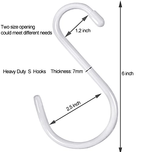 DINGEE 6 inch Non Slip Rubber Coated White S Hook Heavy Duty,6 Pack Large Vinyl Coated S Hooks, Metal S Shaped Hanger Hooks for Hanging Plants Outdoor,Closet Rod ,Jeans, Pot Pan Cups Towels Hats