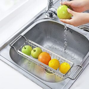 Kitchen Sink Organizer, Telescopic Sink Storage Rack, SUS304 Stainless Sponge Holder for Kitchen Sink, Rust Proof Water Proof, Larger Sink Brush Holder, No Drilling