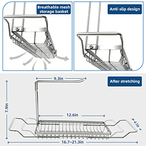 Kitchen Sink Organizer, Telescopic Sink Storage Rack, SUS304 Stainless Sponge Holder for Kitchen Sink, Rust Proof Water Proof, Larger Sink Brush Holder, No Drilling