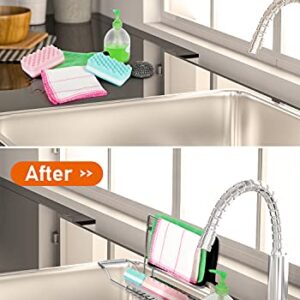 Kitchen Sink Organizer, Telescopic Sink Storage Rack, SUS304 Stainless Sponge Holder for Kitchen Sink, Rust Proof Water Proof, Larger Sink Brush Holder, No Drilling