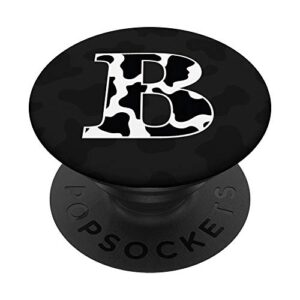 cow print black and white initial letter b popsockets popgrip: swappable grip for phones & tablets