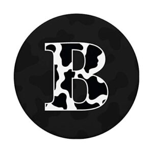Cow Print Black and White Initial Letter B PopSockets PopGrip: Swappable Grip for Phones & Tablets