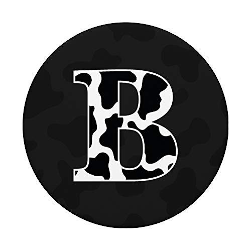 Cow Print Black and White Initial Letter B PopSockets PopGrip: Swappable Grip for Phones & Tablets