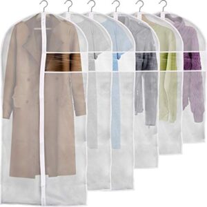 kuvr clear plastic garment bags for hanging clothes, dress bag suit bags for closet storage, zippered clothes cover, hanging garment bags dance costumes clothing protector - 43"(4 pc) 55"(2 pc) 6 pack