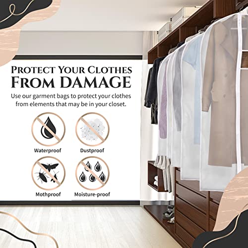 KUVR Clear Plastic Garment Bags for Hanging Clothes, Dress Bag Suit Bags for Closet Storage, Zippered Clothes Cover, Hanging Garment Bags Dance Costumes Clothing Protector - 43"(4 pc) 55"(2 pc) 6 pack