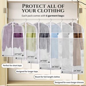 KUVR Clear Plastic Garment Bags for Hanging Clothes, Dress Bag Suit Bags for Closet Storage, Zippered Clothes Cover, Hanging Garment Bags Dance Costumes Clothing Protector - 43"(4 pc) 55"(2 pc) 6 pack