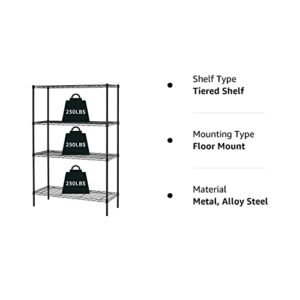 HCY 4-Tier Wire Shelving Unit Storage Shelves Shelf Organizer 54inx36inx14in Heavy Duty Metal Rack NSF Height Adjustable for Laundry Bathroom Kitchen Garage Pantry Organization(Black)