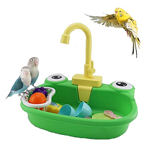 PINVNBY Parrot Bath Tub Bird Automatic Bathtub with Faucet Multifunctional Parakeet Shower Box Bird Bathroom Toys for Small Medium Birds