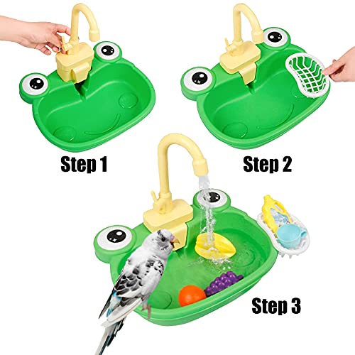 PINVNBY Parrot Bath Tub Bird Automatic Bathtub with Faucet Multifunctional Parakeet Shower Box Bird Bathroom Toys for Small Medium Birds