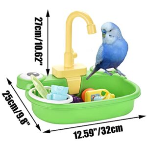 PINVNBY Parrot Bath Tub Bird Automatic Bathtub with Faucet Multifunctional Parakeet Shower Box Bird Bathroom Toys for Small Medium Birds