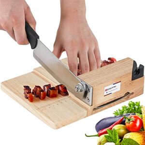 moongiantgo biltong slicer beef jerky cutter with built-in knife sharpener manual meat slicer rubber wood base for deli bacon ham sausage fruits vegetables herb ginseng pastry