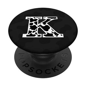 cow print black and white initial letter k popsockets popgrip: swappable grip for phones & tablets