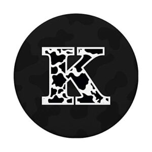 Cow Print Black and White Initial Letter K PopSockets PopGrip: Swappable Grip for Phones & Tablets