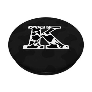 Cow Print Black and White Initial Letter K PopSockets PopGrip: Swappable Grip for Phones & Tablets