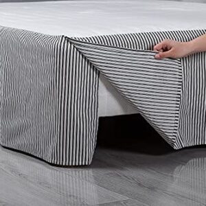 Meadow Park Queen Cotton Bed Skirt, Tailored Bedskirt 16 inch Drop, Black White Printed Stripe, 60x80