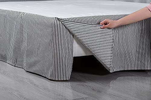 Meadow Park Queen Cotton Bed Skirt, Tailored Bedskirt 16 inch Drop, Black White Printed Stripe, 60x80